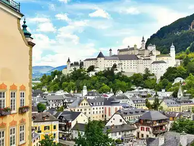 Historic buildings and streets of Salzburg&rsquo;s Old Town.