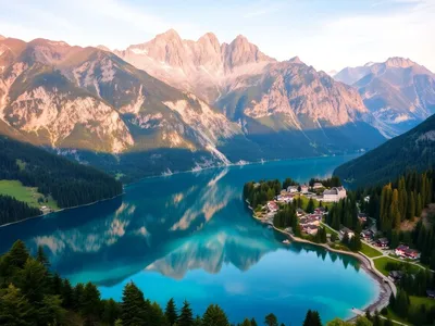 Scenic landscape of Salzkammergut's lakes and mountains