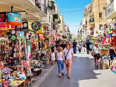 Colorful shops and local handicrafts in Larnaca market.