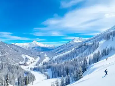 Snowy Pyrenees ski slopes with skiers and mountains.