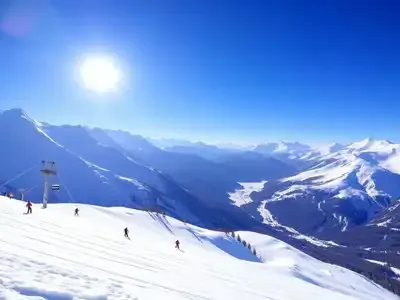 Snowy Italian Alps with skiers on the slopes.