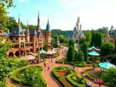 Fairytale castle and rides at Efteling Theme Park.