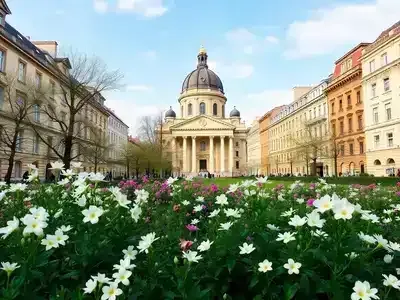 St. Stephen&rsquo;s Cathedral in Vienna surrounded by spring blooms.