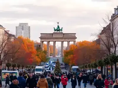 Berlin cityscape with autumn leaves in November.