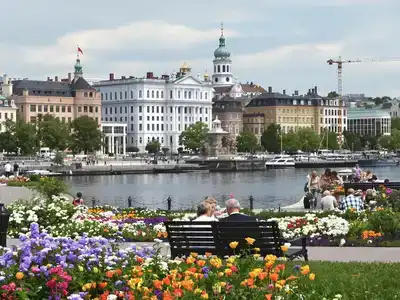  Couple enjoying a scenic view of Helsinki's waterfront.