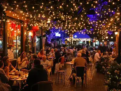 Couples and families enjoying nightlife in Tampere.