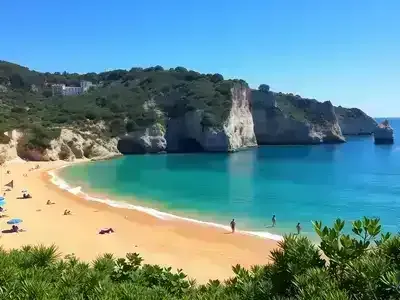 Beautiful Mediterranean beach scene in France, sunny day.