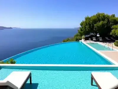 Infinity pool at Naxian Collection with beautiful ocean view.