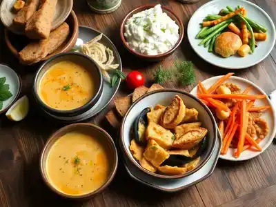 Traditional Donegal dishes on a rustic wooden table.