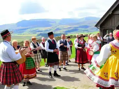 Dancers in traditional costumes at a Donegal festival.