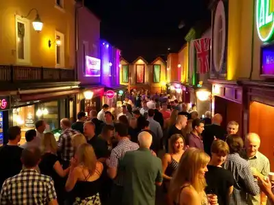 Killarney nightlife with lively pubs and colorful lights.