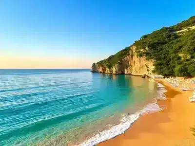  Beautiful Italian beach with clear waters and golden sands.