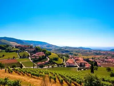 Stunning Italian countryside with vineyards and rolling hills.