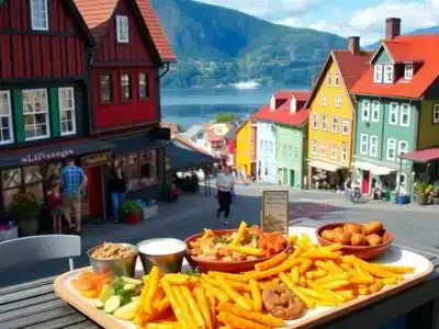 Stavanger's colorful architecture and traditional cuisine display.