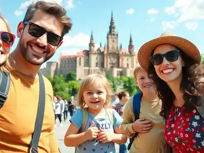 A happy family exploring Krakow&rsquo;s historical sites together.