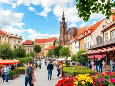 Krakow&rsquo;s historic architecture with couples enjoying cultural activities.