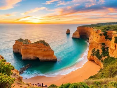Beautiful Algarve coastline with cliffs and golden beaches.
