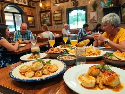 Delicious Portuguese dishes in a cozy restaurant setting.