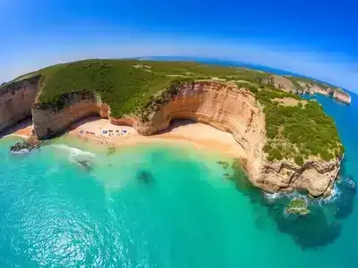 Aerial view of beautiful sandy beach in Spain.