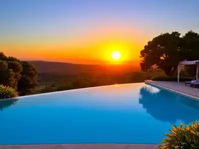 Infinity pool with sunset views in Spain.