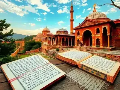 Turkish landscape with historical architecture and poetry elements.