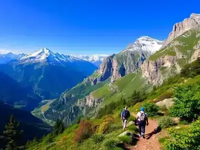 Hikers in Turkey&rsquo;s mountains amid lush nature and snow.